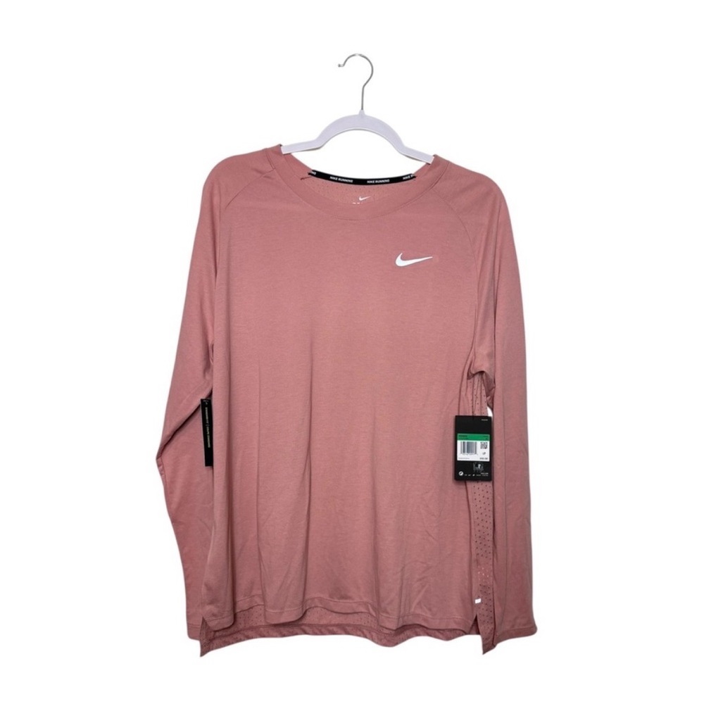 Nike Dri Fit Women Running Long Sleeve Shirt Rose Pink XL Activewear Stretch NWT